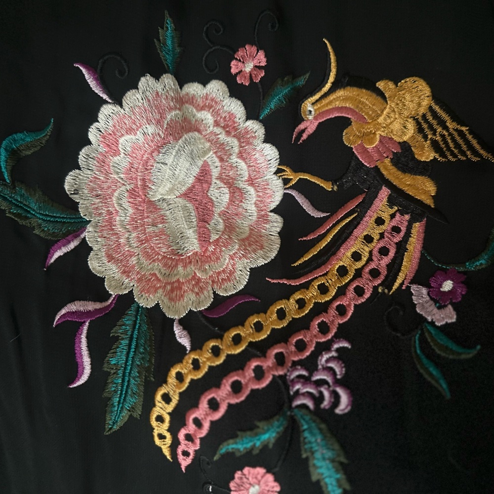 French Connection Sheer Black Embroidered Floral Long Sleeve Dress - Picture 3 of 5